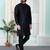 Black art silk straight kurta for men