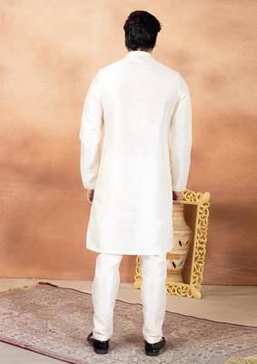 Cream art silk straight kurta for men 3