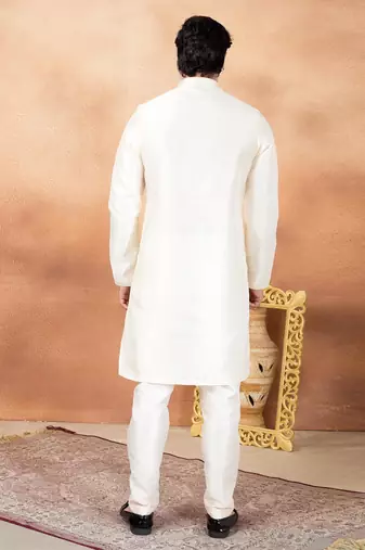 Cream art silk straight kurta for men
