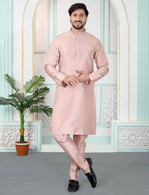 Pink art silk straight kurta for men 2