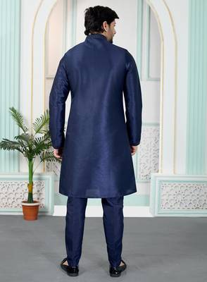 Blue art silk straight kurta for men 3