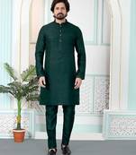 Green art silk straight kurta for men