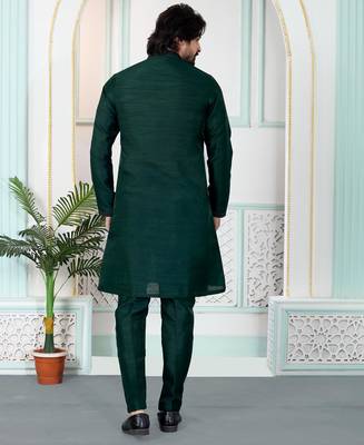Green art silk straight kurta for men 3