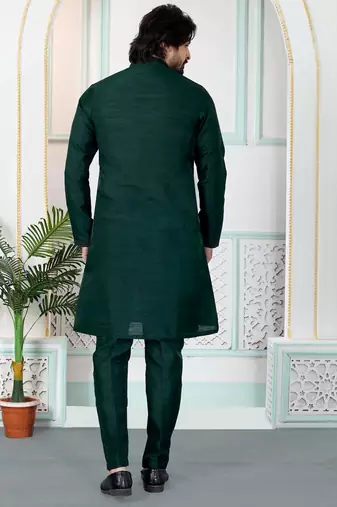 Green art silk straight kurta for men