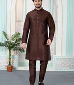 Brown art silk straight kurta for men