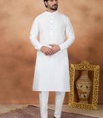 Off white art silk straight kurta for men