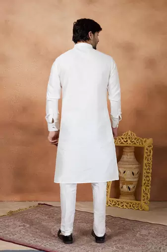 Off white art silk straight kurta for men