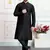 Black art silk straight kurta for men