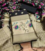 Black soft banarasi silk pure zari woven design dress material