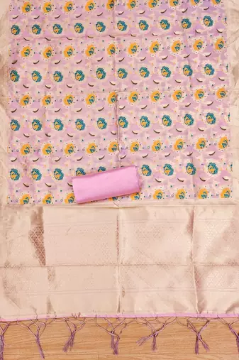 Baby pink soft banarasi silk pure zari woven design dress material