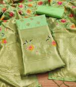 Pista soft banarasi silk pure zari woven design dress material