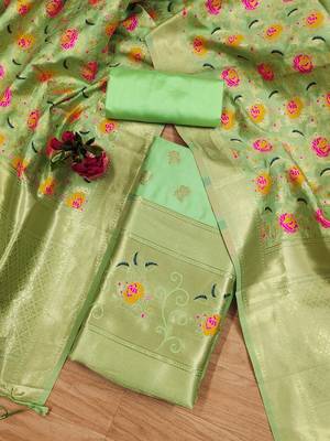 Pista soft silk blend silk pure zari woven dress material 3