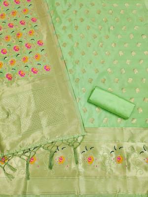 Pista soft silk blend silk pure zari woven dress material 4