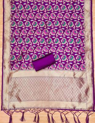 Purple soft silk blend silk pure zari woven dress material 2