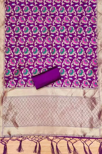 Purple soft silk blend silk pure zari woven dress material