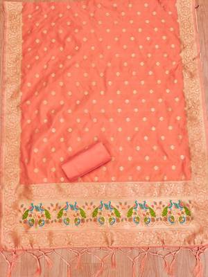 Orange soft silk blend silk pure zari woven dress material 2