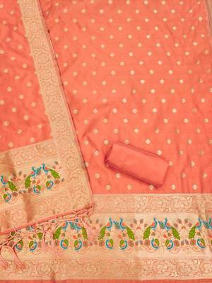 Orange soft silk blend silk pure zari woven dress material 4