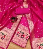 Pink soft banarasi silk pure zari woven design dress material