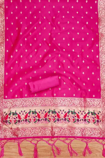 Pink soft silk blend silk pure zari woven dress material