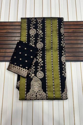Black Color Jari Jaqurad Weaving Chhinya Tisu Silk Saree