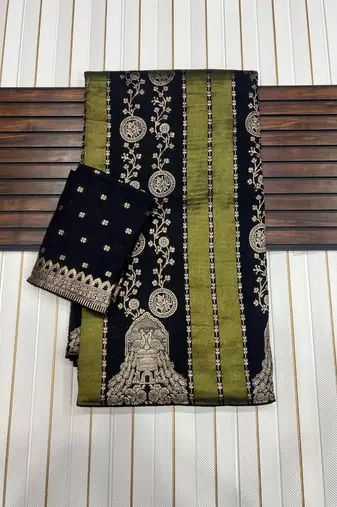 Black Color Jari Jaqurad Weaving Chhinya Tisu Silk Saree