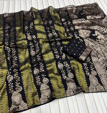 Black Color Jari Jaqurad Weaving Chhinya Tisu Silk Saree 2