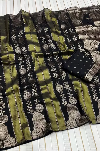 Black Color Jari Jaqurad Weaving Chhinya Tisu Silk Saree