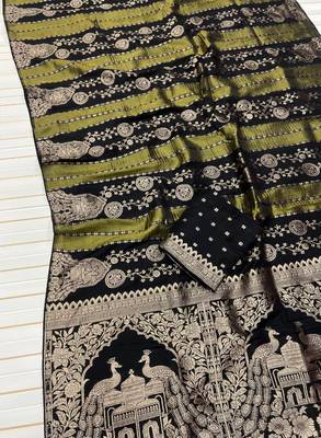 Black Color Jari Jaqurad Weaving Chhinya Tisu Silk Saree 3
