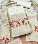 White soft banarasi silk pure zari woven design dress material