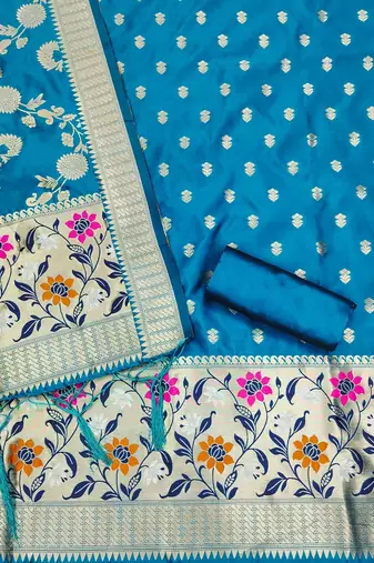 Sky blue soft silk blend silk pure zari woven dress material