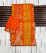 Orange Color Jari Jaqurad Weaving Chhinya Tisu Silk Blend Saree