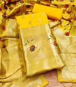 Yellow soft banarasi silk pure zari woven design dress material