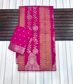 Rani Pink Color Jari Jaqurad Weaving Chhinya Tisu Silk Blend Saree