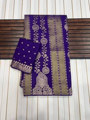 Purple Color Jari Jaqurad Weaving Chhinya Tisu Silk Blend Saree 1