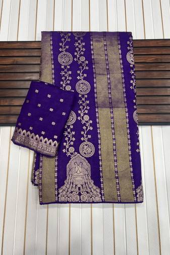 Purple Color Jari Jaqurad Weaving Chhinya Tisu Silk Blend Saree