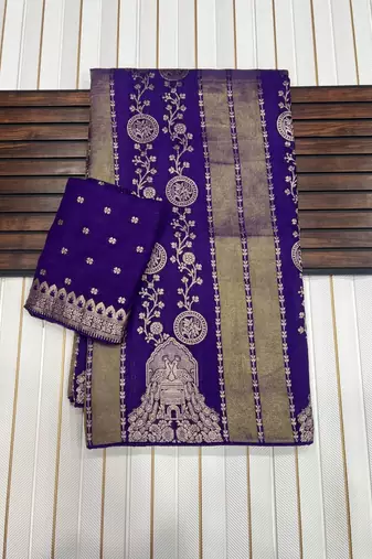 Purple Color Jari Jaqurad Weaving Chhinya Tisu Silk Blend Saree
