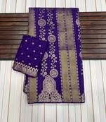 Purple Color Jari Jaqurad Weaving Chhinya Tisu Silk Blend Saree