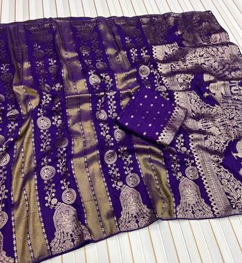 Purple Color Jari Jaqurad Weaving Chhinya Tisu Silk Blend Saree 2