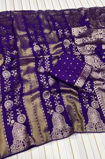 Purple Color Jari Jaqurad Weaving Chhinya Tisu Silk Blend Saree