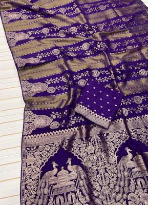 Purple Color Jari Jaqurad Weaving Chhinya Tisu Silk Blend Saree 3