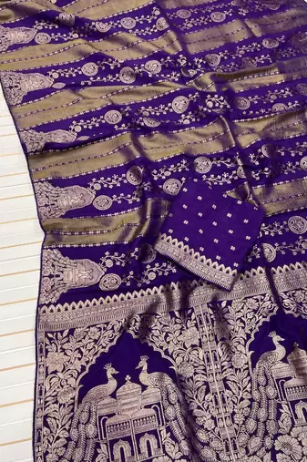 Purple Color Jari Jaqurad Weaving Chhinya Tisu Silk Blend Saree
