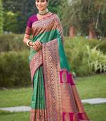 sea_green sea green new exclusive banarasi silk saree with unstitched blouse piece