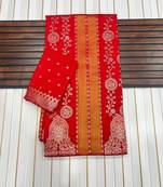 Red Color Jari Jaqurad Weaving Chhinya Tisu Silk Blend Saree