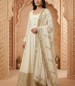 Off white chinon silk   party wear embroidery  suit set