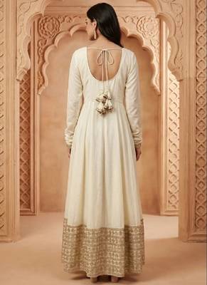 Off white chinon silk   party wear embroidery  suit set 2
