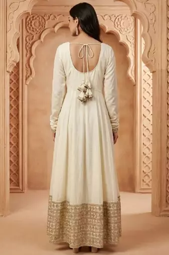 Off white chinon silk   party wear embroidery  suit set