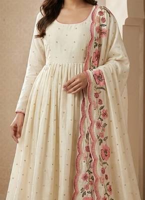 Off white vichitra  silk   party wear embroidery  suit set 3