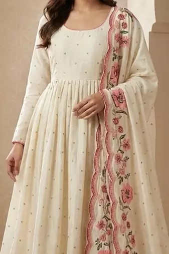 Off white vichitra  silk   party wear embroidery  suit set