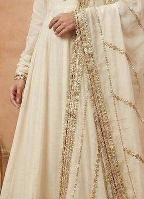 Off white chinon silk   party wear embroidery  suit set 3