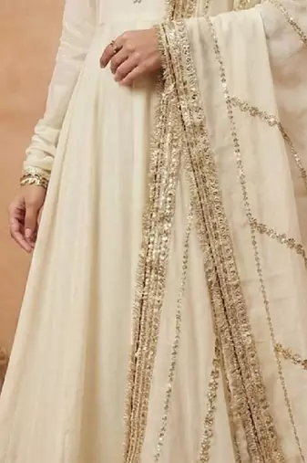Off white chinon silk   party wear embroidery  suit set